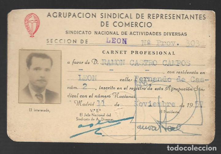Militaria: LEON-- CARNET AGRUPACION SINDICAL DE COMERCIO.- VER FOTO