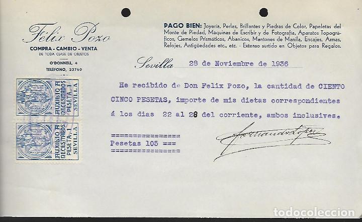 Militaria: SEVILLA, RECIBI 105 PTAS. IMPORTE DIETAS- PAREJA 1 PTA. AUX. NECESITADOS, VER FOTOS