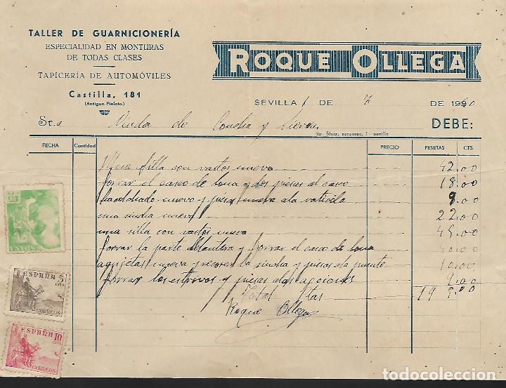 Militaria: SEVILLA, FACTURA CON SELLOS DE CORREOS- TALLER GUARNICIONERIA. VER FOTO