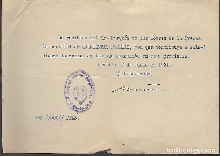 Militaria: SEVILLA, COLABORACION DE 500 PTAS.- A LA SOLUCION DE LA CRISIS, VER FOTO