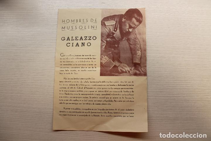Militaria: GALEAZZO CIANO, HOMBRES DE MUSSOLINI, JEFATURA DE PROPAGANDA DE CATALU&Ntilde;A, 21,50X15,80 CM