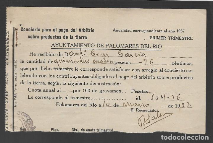 Military Antiques: PALOMARES DEL RIO.- ARBITRIO SOBRE PRODUCTOS DE LA TIERRA, A&Ntilde;O 1937, VER FOTO
