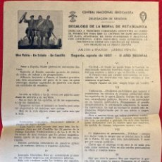 Militaria: CARTELITO PANFLETO GUERRA CIVIL CENTRAL NACIONAL SINDICALISTA DECALOGO RETAGUARDIA SEGOVIA 1937 ORIG. Lote 366211201