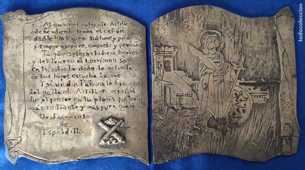 Militaria: 2 Antiguas Placas de bronce del Complejo Militar de Espaldillas ( Sevilla ) .Muy interesante