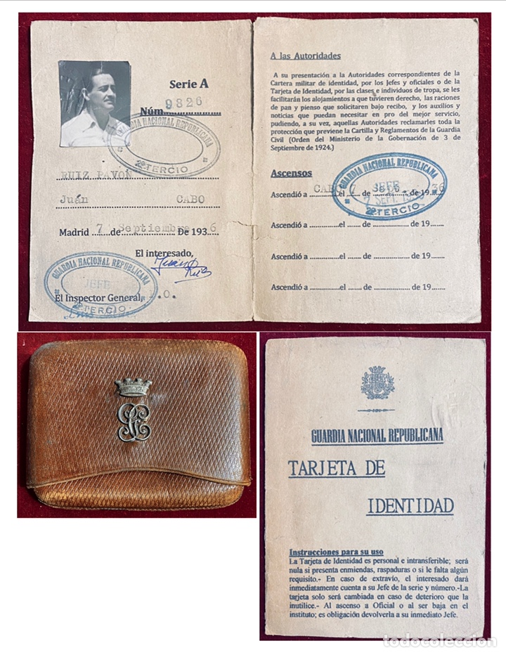 Military Antiques: Guerra civil espa&ntilde;ola, muy raro Carnet de la Guardia Nacional Republicana y tabaquera.