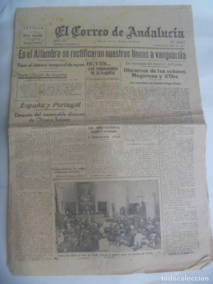 Militaria: EL CORREO DE ANDALUCIA, SEVILLA 30 ABRIL 1938: ALFAMBRA, LOTERIA PATRIOTICA, ETC