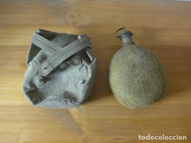 Militaria: Antigua cantimplora tipo guerra civil con funda fieltro y con funda espa&ntilde;ola posterior, original.