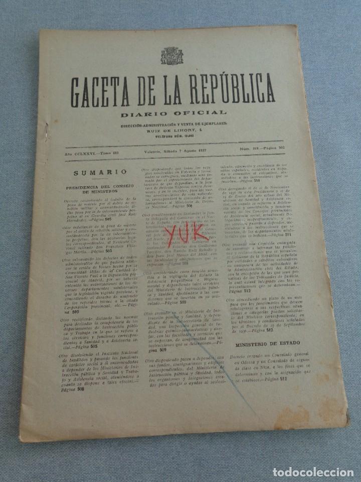 Militaria: GACETA DE LA REP&Uacute;BLICA -VALENCIA - 7 DE AGOSTO 1937 -N&ordm; 219 - GUERRA CIVIL- NOMBRAMIENTOS DESERTORES