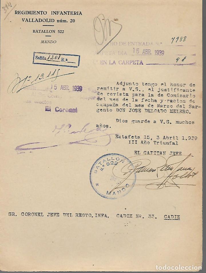 Military Antiques: ESTAFETA 15 , REG. INFANTERIA VALLADOLID N&ordm; 20, BON. 522. MANDO. VER FOTO