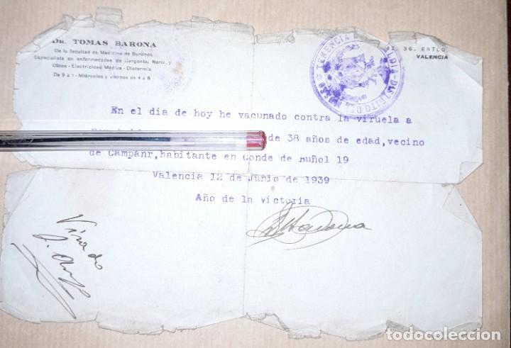 Militaria: Certificado de vacunaci&oacute;n contra la viruela junio 1939 posguerra civil Campanar Valencia
