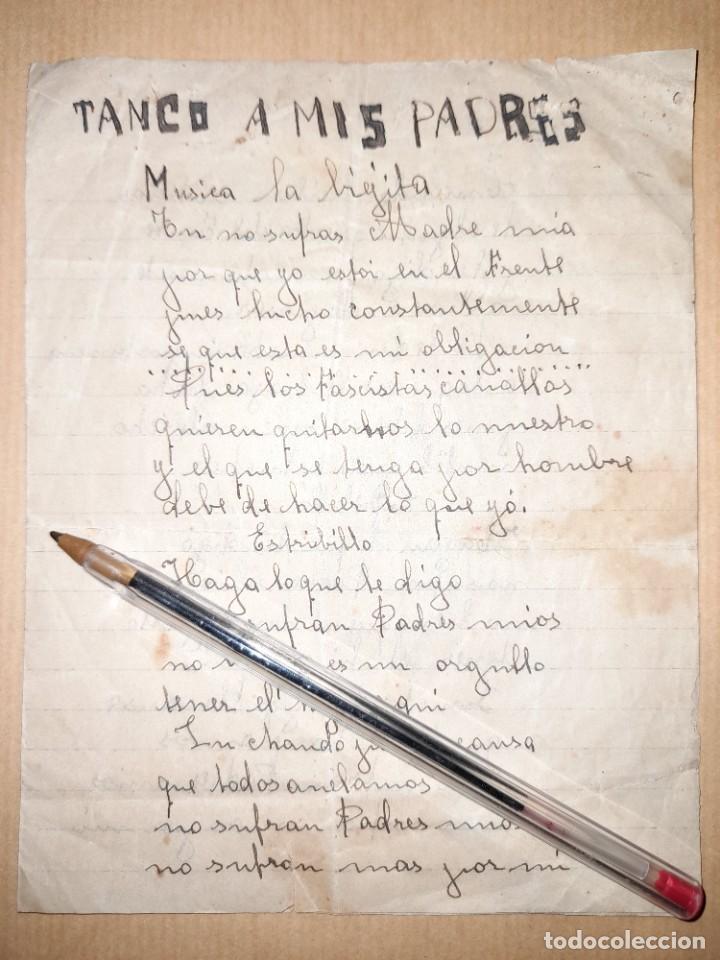 Militaria: Letra de un canci&oacute;n Tango a mis padres escrita por un soldado a sus padres diciembre 1937