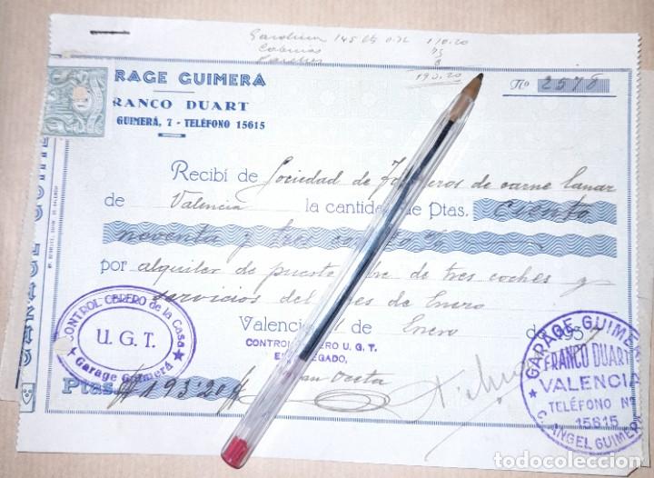 Militaria: Recibo de cuotas de alquiler de plazas del garaje Guimer&aacute; de Valencia, guerra civil 1937