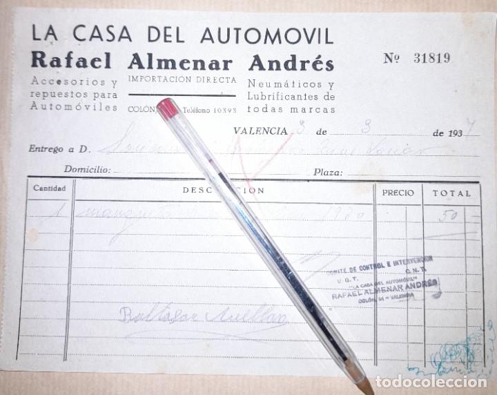 Militaria: Nota de entrega La casa del autom&oacute;vil Rafael Almenar Andr&eacute;s de Valencia guerra civil 1937