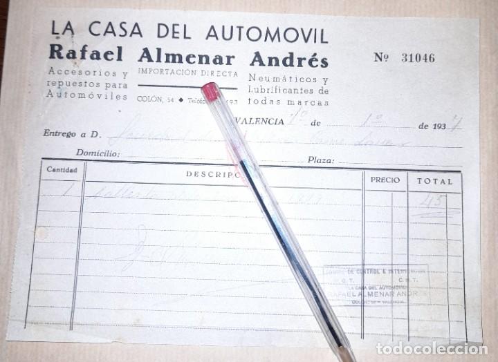 Militaria: Nota de entrega La casa del autom&oacute;vil Rafael Almenar Andr&eacute;s de Valencia guerra civil 1937