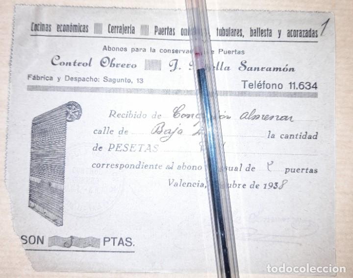 Militaria: Recibo pago talleres cerrajer&iacute;a Arfella Sanram&oacute;n guerra civil control obrero UGT CNT 1937 Valencia