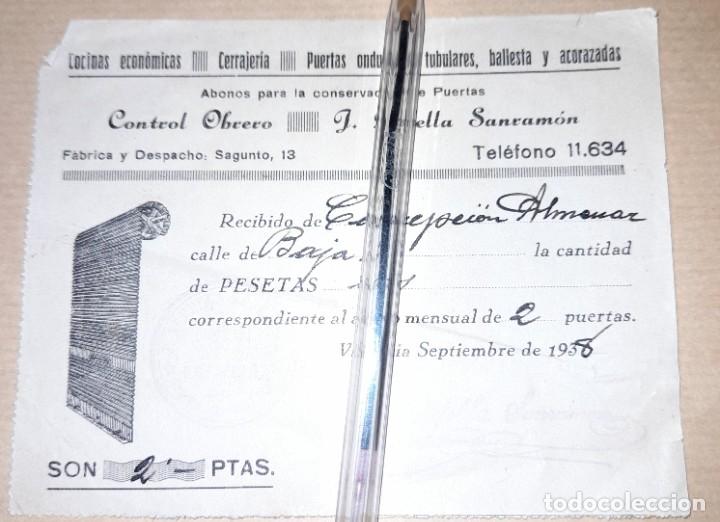 Militaria: Recibo pago talleres cerrajer&iacute;a Arfella Sanram&oacute;n guerra civil control obrero UGT CNT 1937 Valencia