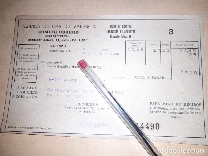 Militaria: Factura de gas empresa bajo Comit&eacute; Obrero Valencia guerra civil 1938