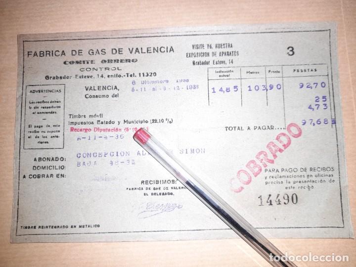 Militaria: Factura de gas empresa bajo Comit&eacute; Obrero Valencia guerra civil 1938