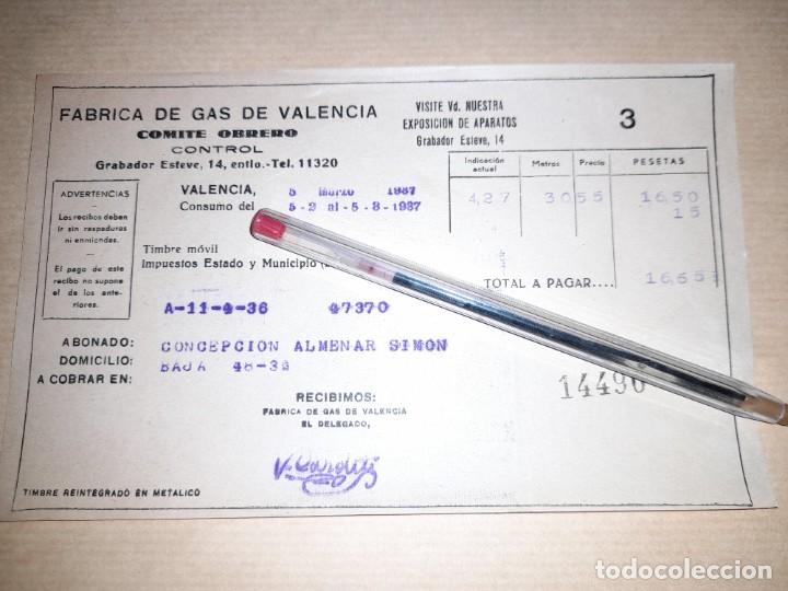 Militaria: Factura de gas empresa bajo Comit&eacute; Obrero Valencia guerra civil 1938
