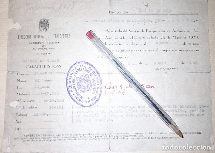 Militaria: Documento alta y recuperaci&oacute;n de un coche incautado durante la guerra civil junio 1940