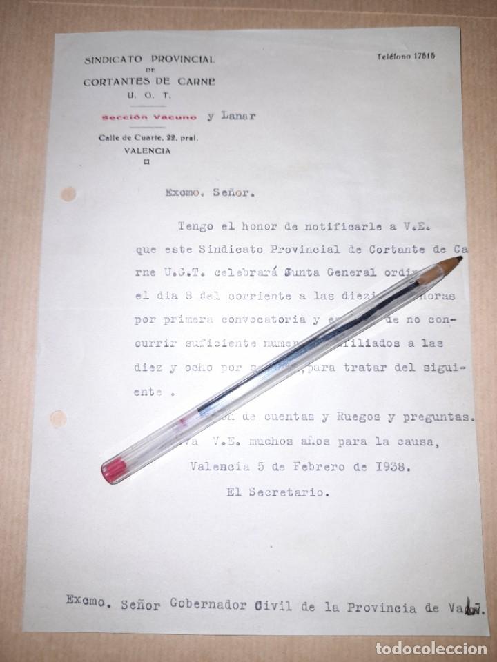 Military Antiques: Documento sindicato cortantes de carne UGT guerra civil Valencia 1938