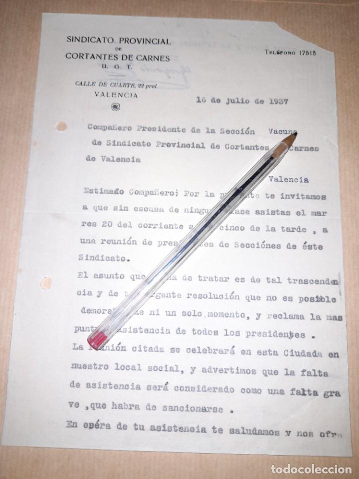 Military Antiques: Documento sindicato cortantes de carne UGT guerra civil Valencia 1937 convocatoria reuni&oacute;n