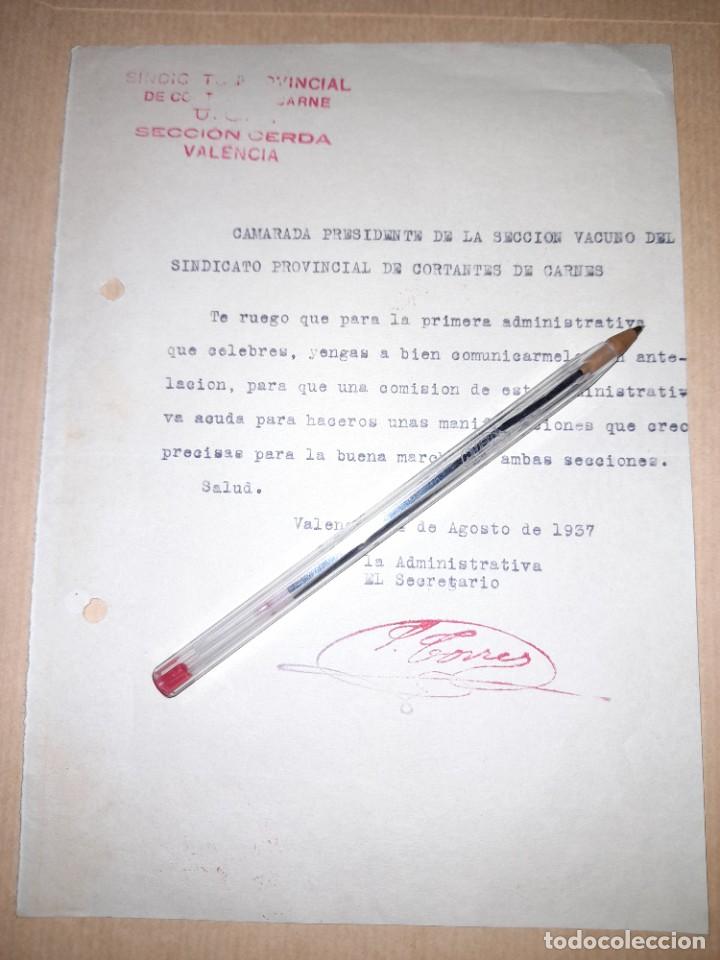 Military Antiques: Documento sindicato cortantes de carne UGT guerra civil Valencia 1937
