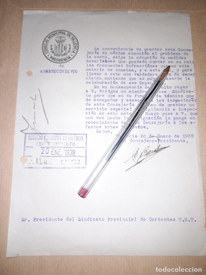 Military Antiques: Documento Presidencia del Consejo Municipal de Valencia guerra civil 1938 sobre abastecimientos