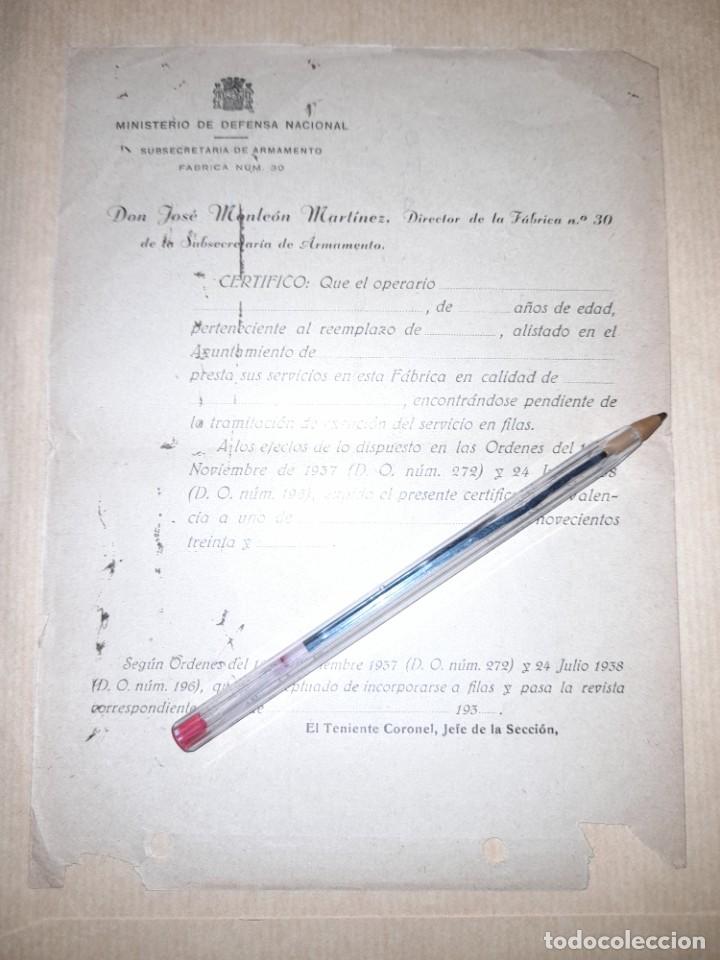 Military Antiques: Documento en blanco guerra civil Subsecretar&iacute;a de armamento f&aacute;brica n&ordm; 30 certificado a operario