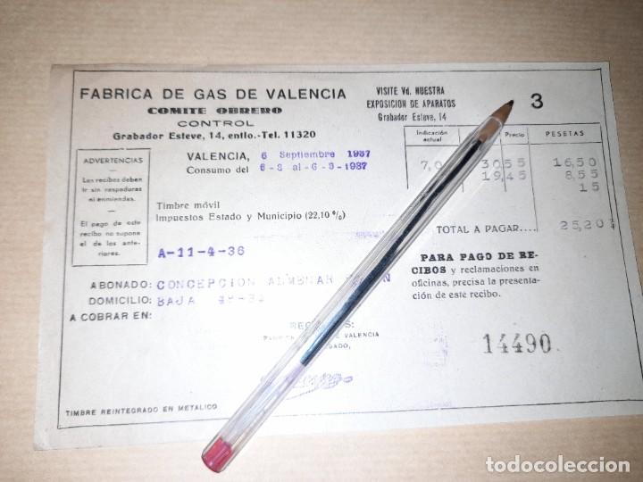 Military Antiques: Recibo servicio de gas Valencia guerra civil f&aacute;brica bajo control obrero septiembre 1937