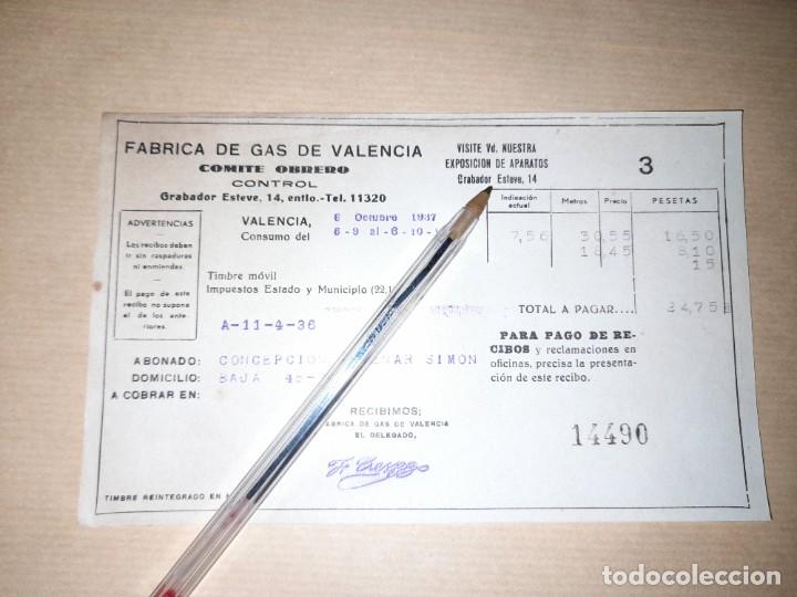 Military Antiques: Recibo servicio de gas Valencia guerra civil f&aacute;brica bajo control obrero octubre 1937