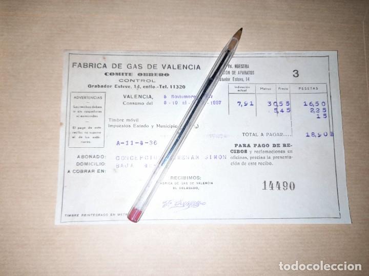 Military Antiques: Recibo servicio de gas Valencia guerra civil f&aacute;brica bajo control obrero noviembre 1937