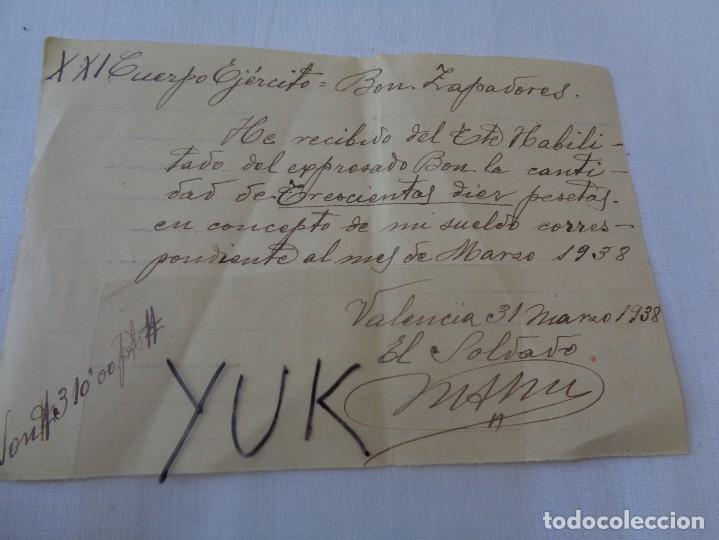 Military Antiques: Curioso papel de resguardo del sueldo de un soldado de 310 pesetas de Marzo de 1938