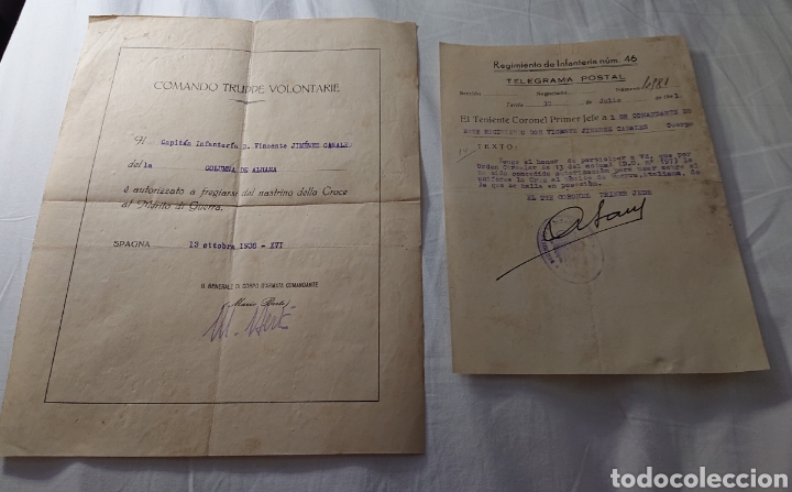 Militaria: Guerra civil Italia flechas negras comando truppe volontarie, adjudicaci&oacute;n cruz de guerra M&aacute;laga