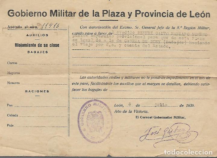 Military Antiques: LEON, PASE A FAVOR,- DEL EVADIDO . MANUEL...... JULIO 1939, VER FOTO