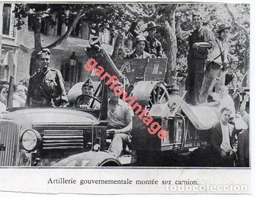 Military Antiques: GUERRA CIVIL, BARCELONA, PIEZAS DE ARTILLERIA SOBRE CAMIONES, 100X75MM, RETAL DE PUBLICACION