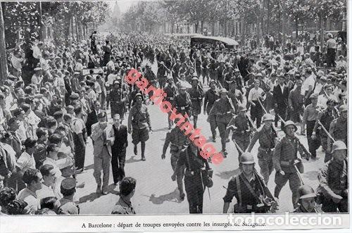 Military Antiques: GUERRA CIVIL, BARCELONA, SALIDA DE TROPAS HACIA ZARAGOZA, 20X13 CMS, RETAL DE PUBLICACION