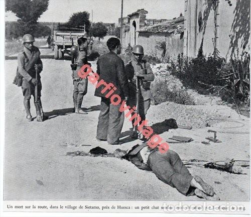 Military Antiques: GUERRA CIVIL, SIETAMO, HUESCA, MILICIANO MUERTO, 190X145 MM, RETAL DE PUBLICACION