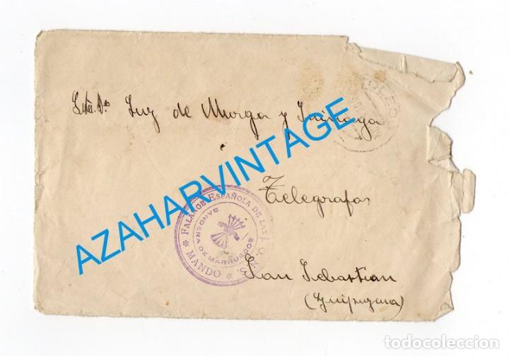 Military Antiques: FRONTAL DE CARTA, CIRCULADO,SELLO DE LA BANDERA DE FALANGE DE MARRUECOS, 1937