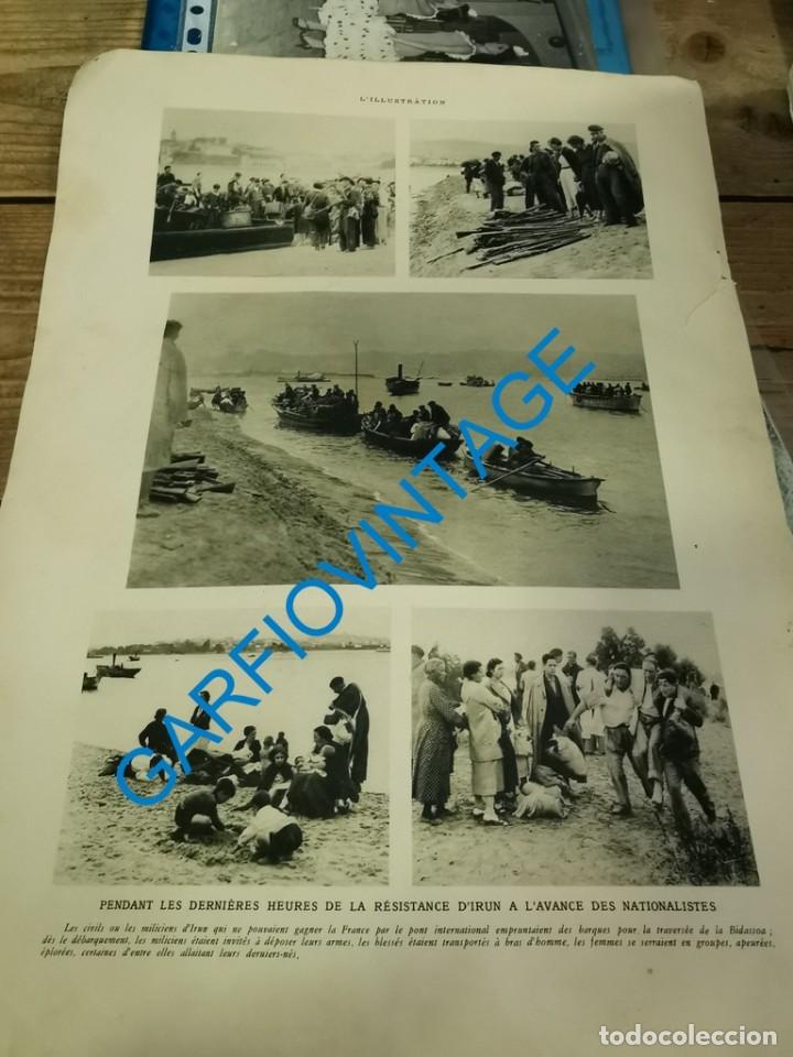 Military Antiques: IRUN, GUERRA CIVIL, HUIDA ANTE LA ENTRADA DE LOS NACIONALES, HOJA DE PUBLICACION, 28X38 CMS