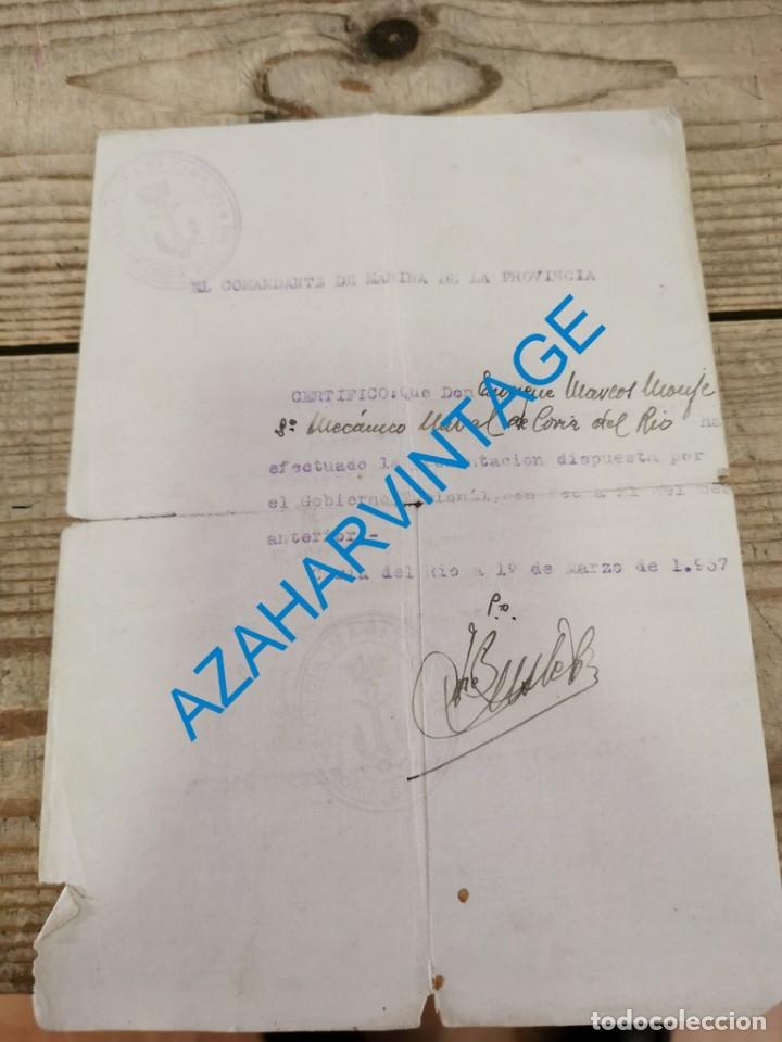 Military Antiques: CORIA DEL RIO, 1937, CERTIFICADO COMANDANCIA DE MARINA A MECANICO NAVAL