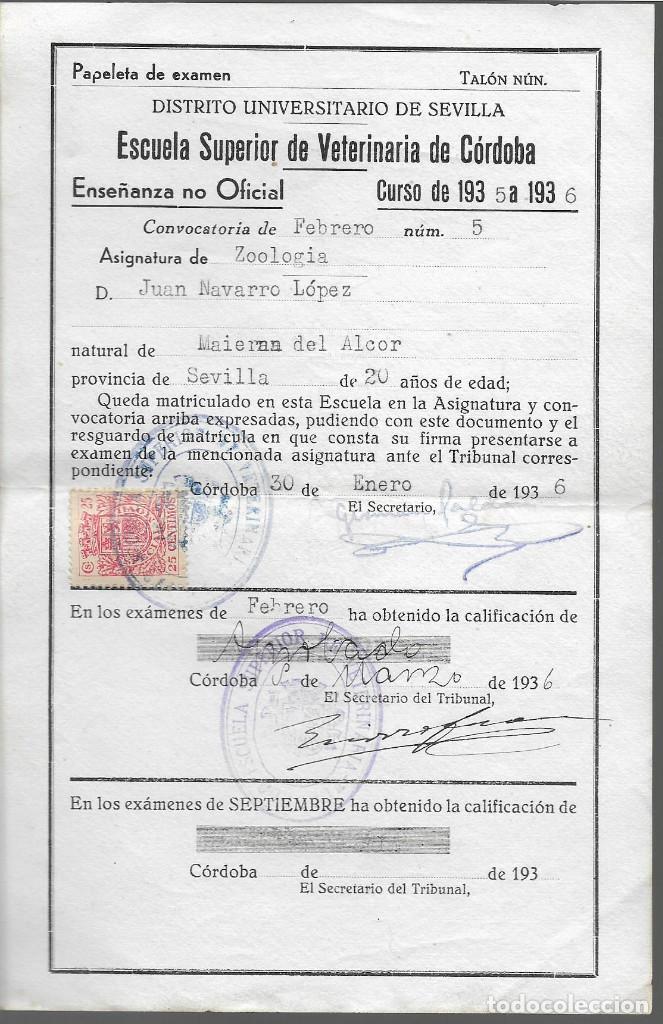 Militaria: CORDOBA, EXAMEN- ESCUELA SUPERIOR VETERINARIA DE CORDOBA,- VER FOTO