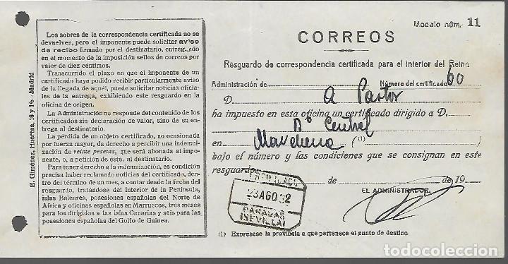 Militaria: CORREOS- RESGUARDO CORRESPONDENCIA CERTIFICADA INTERIOR DEL REINO, VER FOTO