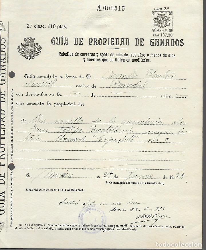 Militaria: MORON.- SEVILLA.- GUIA DE PROPIEDAD DE GANADO, REPUBLICA-VER FOTO
