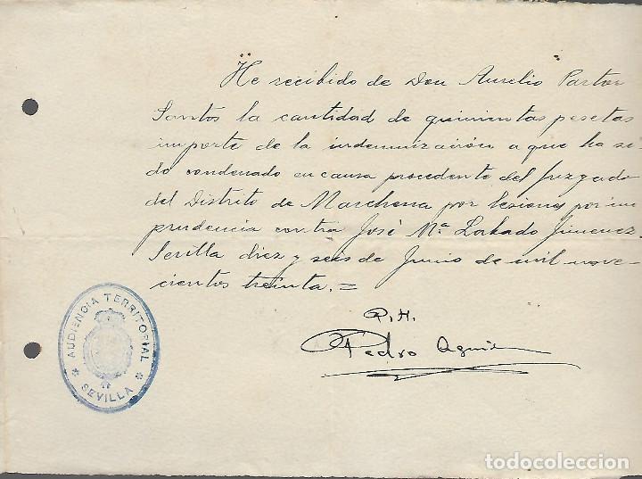 Militaria: MARCHENA- SEVILLA- MULTA POR LESIONES, JULIO DE 1930, VER FOTO