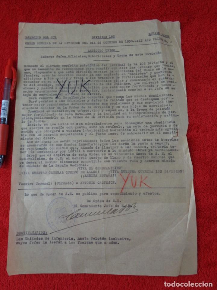 Militaria: HOJA ORIGINAL DEL ESTADO MAYOR DEL 22-10-1938 PARA EL EJERCITO DEL SUR - GUERRA CIVIL FIRMADA