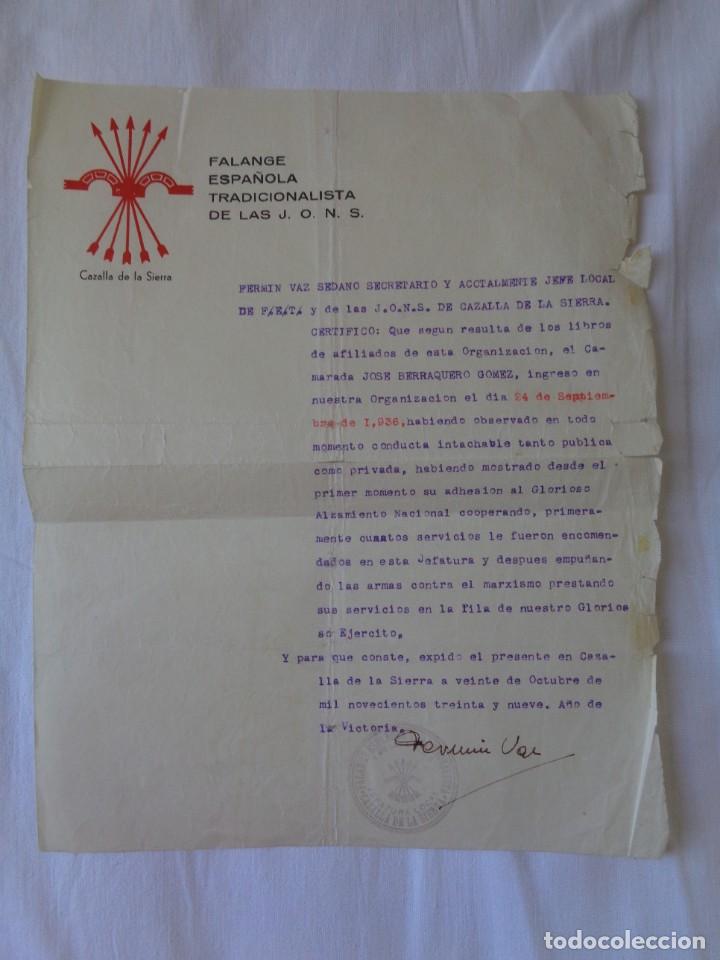 Militaria: HOJA DE CONDUCTA Y SERVICIOS DE UN SOLDADO DURANTE LA GUERRA CIVIL - FALANGE