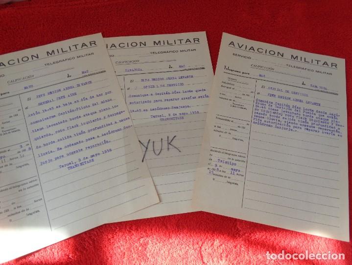 Militaria: 3 TELEGRAMAS AVIACION MILITAR - 9 MAYO 1938 GUERRA CIVIL - REPARACION DE AVION AERODROMO DE SANJURJO
