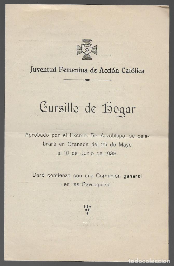 Militaria: GRANADA, J.F.A.C. -CURSILLO DE HOGAR- A&Ntilde;O 1938,- DIPTICO.- VER FOTOS