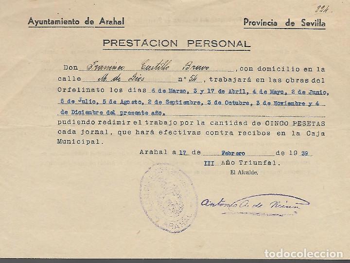 Militaria: ARAHAL-SEVILLA- PRESTACION PERSONAL- LEER TEXTO Y VER FOTO